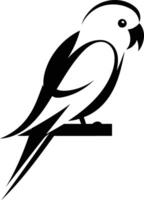 A simple yet elegant black and white silhouette of a parrot perched on a branch vector