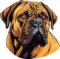A close-up portrait of a powerful bullmastiff dog, with a serious expression and intense gaze vector