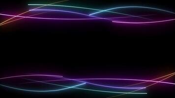 Abstract wave curve laser lines with blend colorful neon glow for overlay element on black background. video