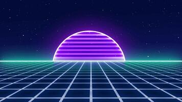 Abstract retro wave cyber style 80s-90s futuristic technology grid wireframe backdrop. Digital landscape neon dance style retro party laser pattern background. video