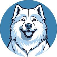 Smiling white dog cartoon illustration in a circle, perfect for pet logos, website graphics, and branding materials vector