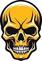 A bold and graphic illustration of a yellow skull with black details vector