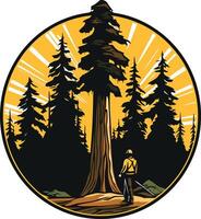 A majestic redwood tree stands tall in a forest setting, symbolizing strength and resilience vector
