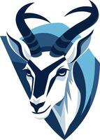 Bold and stylish logo featuring a stylized antelope head with a blue and white color scheme vector