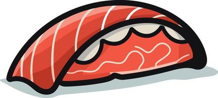 Cute and cartoonish illustration of a single piece of sushi, perfect for menus, branding, or social media vector
