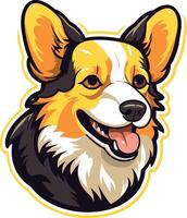 Cute and friendly cartoon illustration of a smiling corgi with large ears, perfect for pet-related branding, merchandise, or social media vector