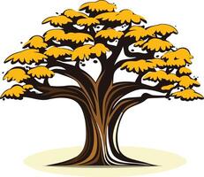 A stylized illustration of a large, strong tree with yellow leaves vector