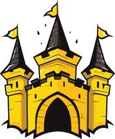 A cartoon illustration of a yellow castle with black accents, perfect for branding a game, app, or website with a whimsical or medieval theme vector