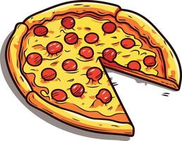A delicious cartoon pizza with a single slice missing vector