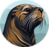 A bold, illustrated portrait of a sea lion, looking directly at the viewer with a confident expression vector
