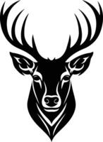 A striking, stylized black and white illustration of a deer's head, perfect for branding, logos, and graphic design projects vector