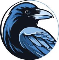 A striking, stylized blue raven head logo design, perfect for businesses seeking a unique and powerful brand identity vector