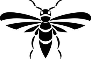 Stylized black and white silhouette of a wasp, perfect for logos, branding, or design projects vector