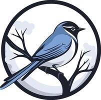 A stylized bluebird perched on a branch within a circular frame, evoking a sense of tranquility and nature vector