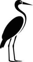 A simple black and white silhouette of a crane standing on one leg vector