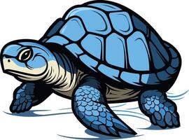 A cartoon sea turtle in blue and white colors, walking with a determined expression vector