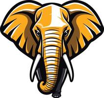 Bold and fierce elephant head mascot design in yellow and white vector