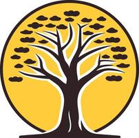 A stylized tree with branches reaching towards a circle of clouds, a powerful symbol of growth, strength, and connection to nature vector