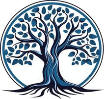 A stylized blue tree of life logo, symbolizing growth, strength, and connection vector