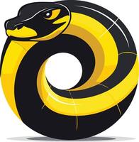 A bold and striking logo design featuring a stylized black and yellow snake coiled in a circular formation vector