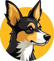 Cute cartoon illustration of a black and tan dog with a white patch on its chest, perfect for pet product branding, pet websites, or any project with a playful and friendly vibe vector