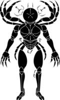 A striking black silhouette of a humanoid figure with crab-like appendages, evoking a sense of mystery and intrigue vector