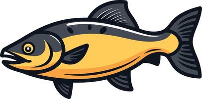 Cartoon illustration of a salmon fish with a black outline and yellow body vector