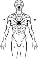 Black and white silhouette of a human figure with a detailed design covering the torso vector