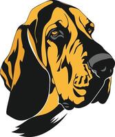 A bold, illustrative portrait of a bloodhound dog, showcasing its distinctive features and soulful gaze vector
