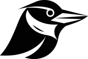 Black and white silhouette of a kingfisher bird head in a bold, graphic style vector