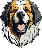 A friendly, cartoon-style illustration of a bernese mountain dog's head with a happy expression vector