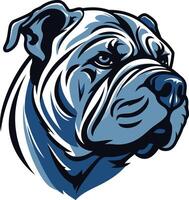 A powerful and fierce bulldog head, rendered in a bold blue and white color scheme vector