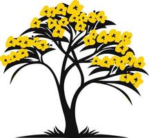 Simple silhouette of a tree with yellow flowers, perfect for illustrating spring or nature themes vector