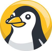 Cute cartoon penguin logo with a yellow background and a cheerful expression vector