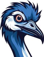 A striking illustration of an emu's head, rendered in a bold blue and white color scheme vector