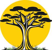 Silhouette of a Tree Against a Yellow Sun vector