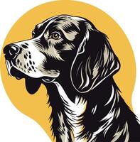 A bold, graphic illustration of a dog's head, featuring a black and white color scheme vector