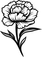 Elegant black and white illustration of a single carnation flower, perfect for adding a touch of vintage charm to your designs vector