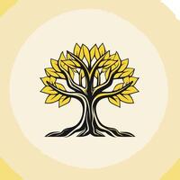 A stylized tree with yellow leaves and a thick black trunk, symbolizing growth, strength, and resilience vector