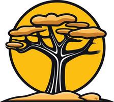 Silhouette of a Tree Against a Yellow Sun vector