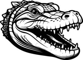 A fierce and detailed illustration of a crocodile's head in a black and white style vector