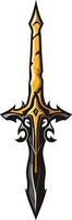 A stylized black and gold sword with a detailed hilt and sharp point vector