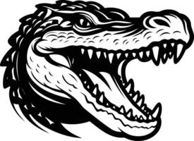 A ferocious alligator head with its mouth open wide, revealing sharp teeth vector