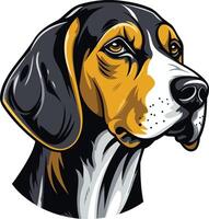 A close-up portrait of a hound dog, captured in a striking illustration style vector