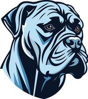 A powerful, expressive illustration of a bulldog's head, rendered in a bold, blue and black color scheme vector