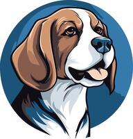 A friendly beagle dog with brown and white fur, looking to the right with a joyful expression, in a cartoon style vector