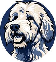 A friendly, cartoon illustration of a white, fluffy dog with a happy expression vector