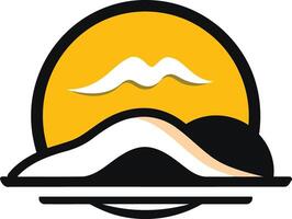 Modern abstract logo with a sun, bird, and mountain range design vector