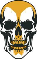 A bold and graphic illustration of a skull with a striking yellow stripe down the center vector