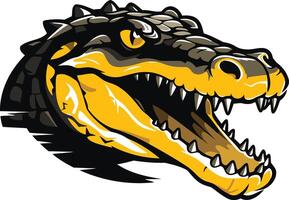 A fierce alligator mascot head, with sharp teeth and a menacing grin vector